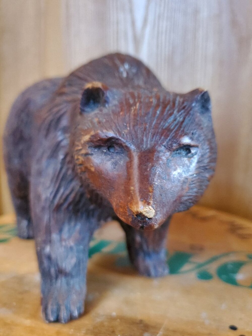 Folk art wood bear hand carved sculpture